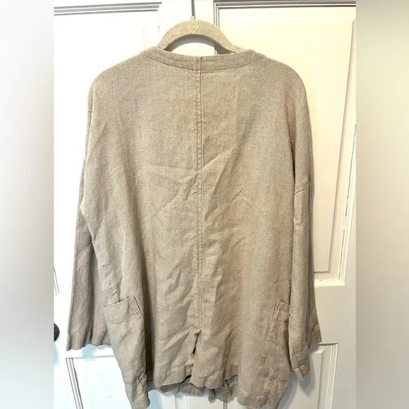 Eileen Fisher tan linen long cardigan kimono blouse top women’s size m medium - Picture 4 of 5